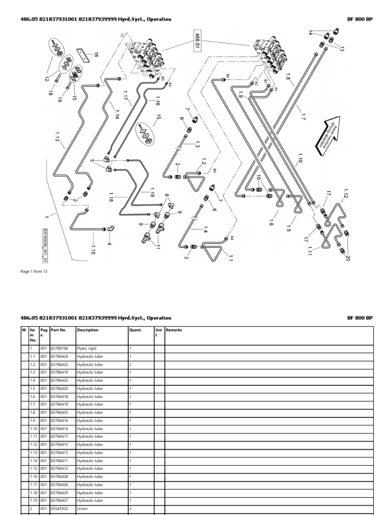 Hydraulic System Parts List and Assembly for BF 800 BP Excavator PDF