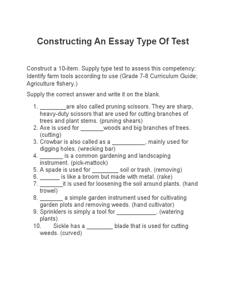 Supply Type Test for Farm Tools | PDF | Home & Garden | Science ...