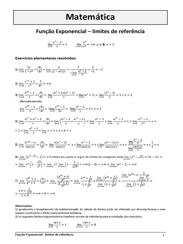 Limites de Funções Exponenciais | PDF