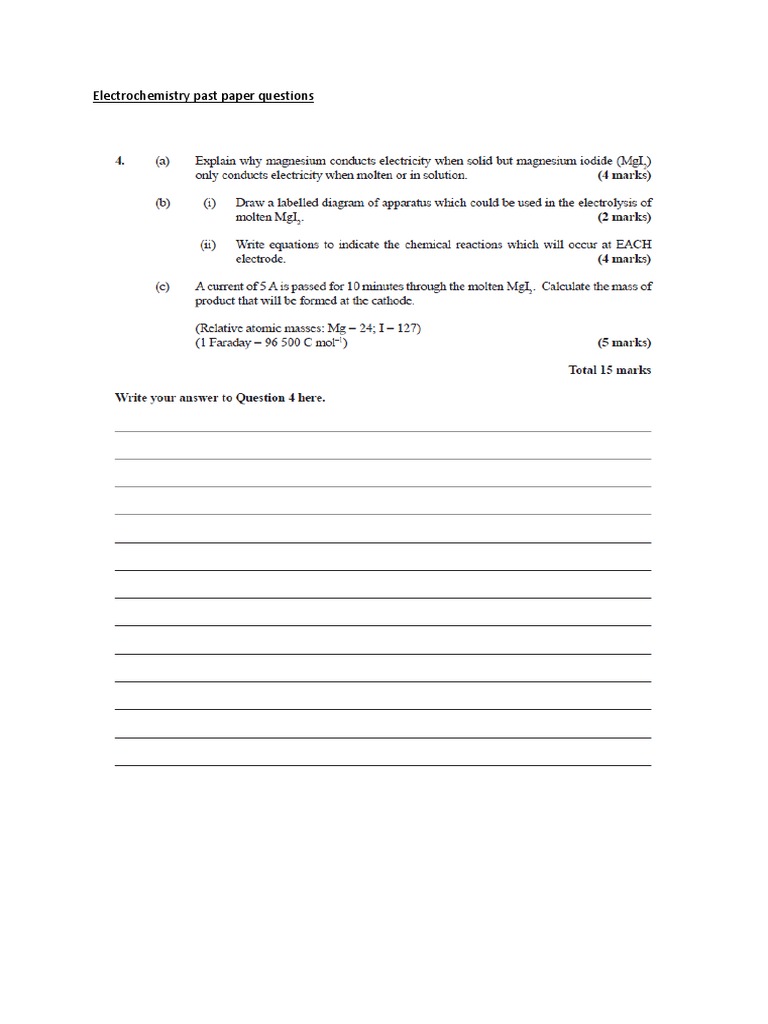 Electrochemistry Past Paper Questions PDF