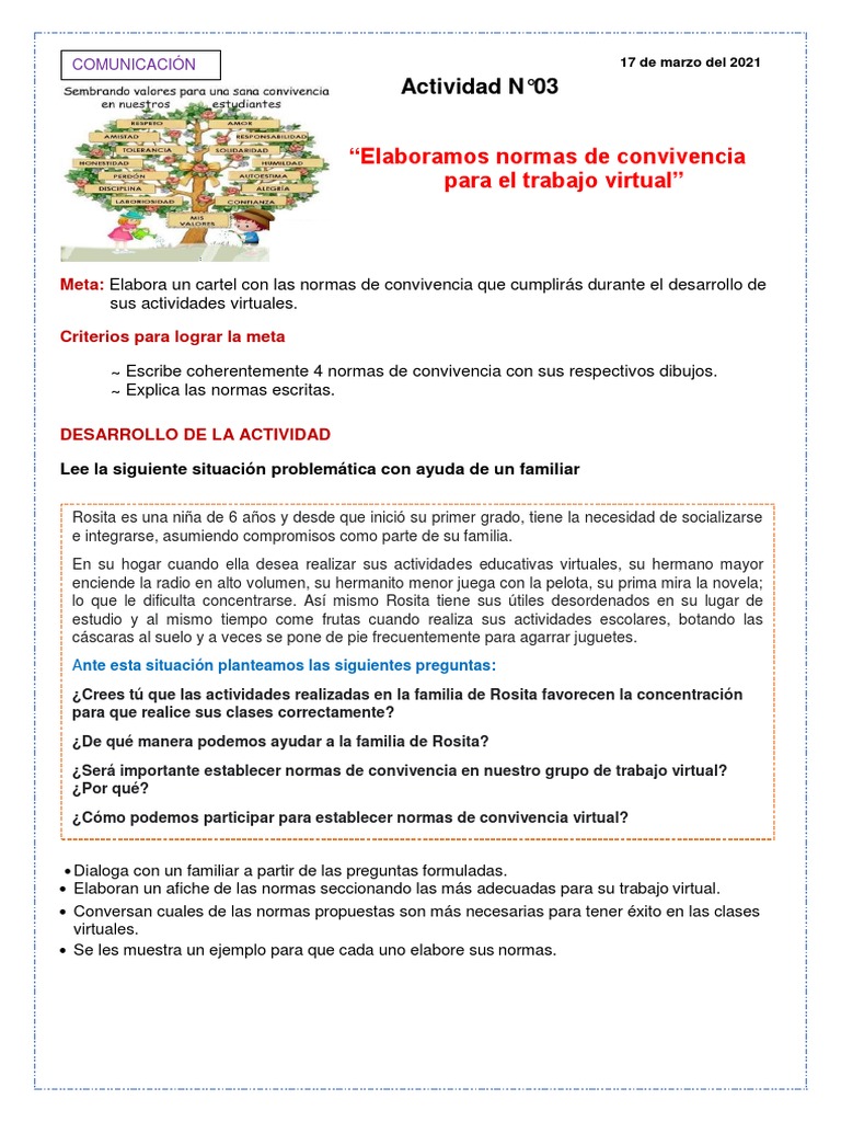 Sesion de Normas de Convivencia 1 Grado | PDF | La naturaleza humana ...