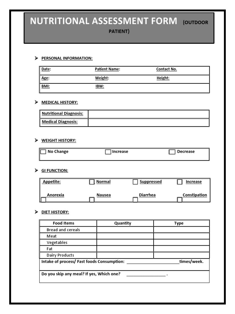 Nutrition Assessment Form Template | PDF | Self-Improvement | Wellness