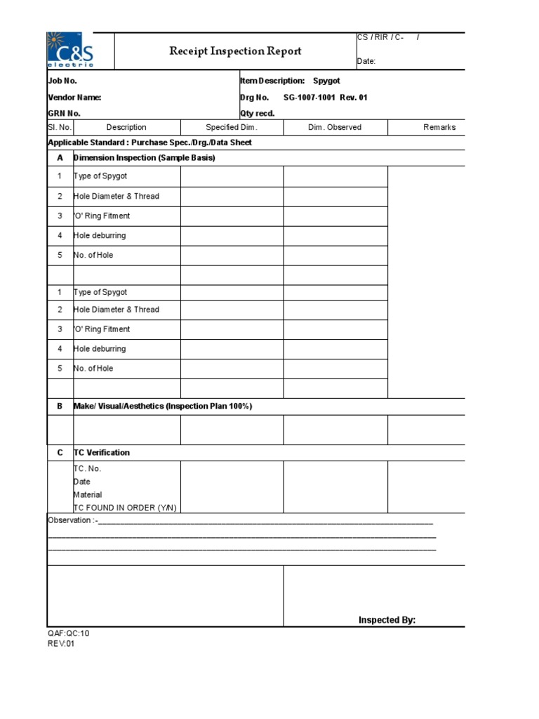 Receipt Inspection Reports | PDF | Industrial Processes | Nature