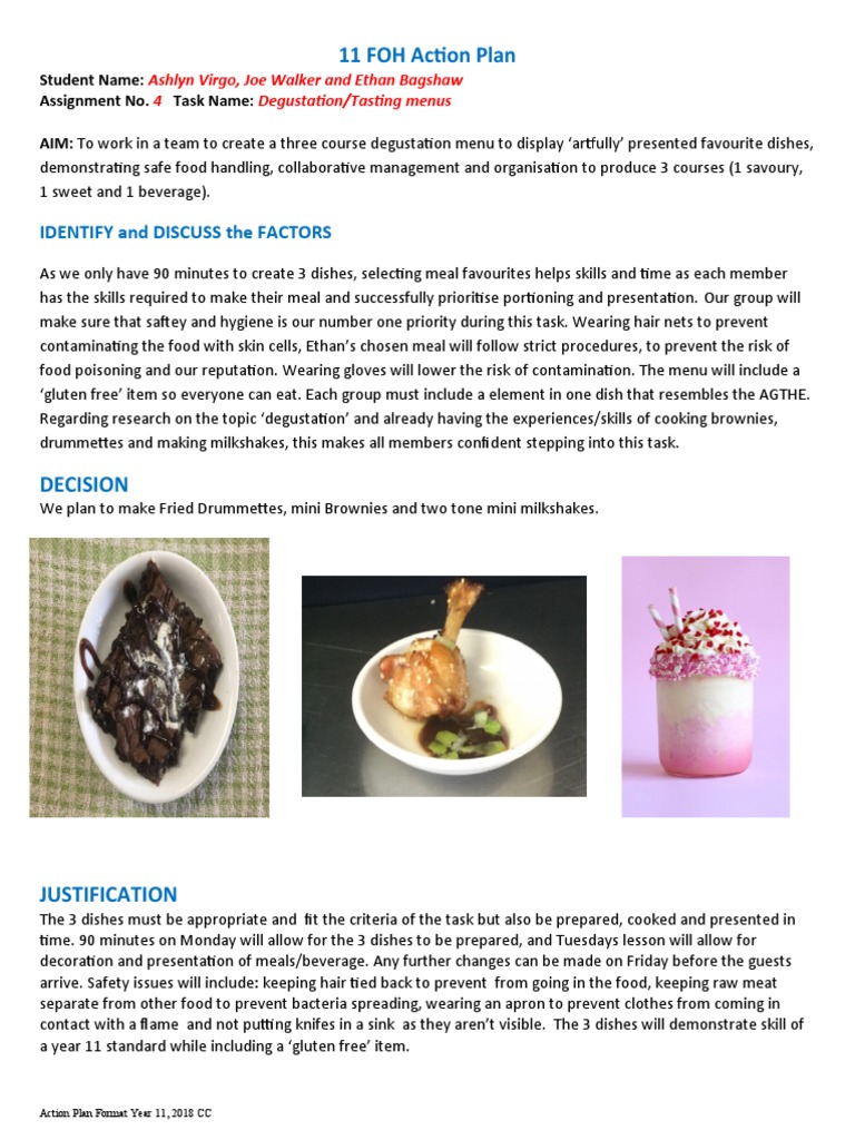 FOH Degustation Menu Action Plan | PDF | Menu | Foods