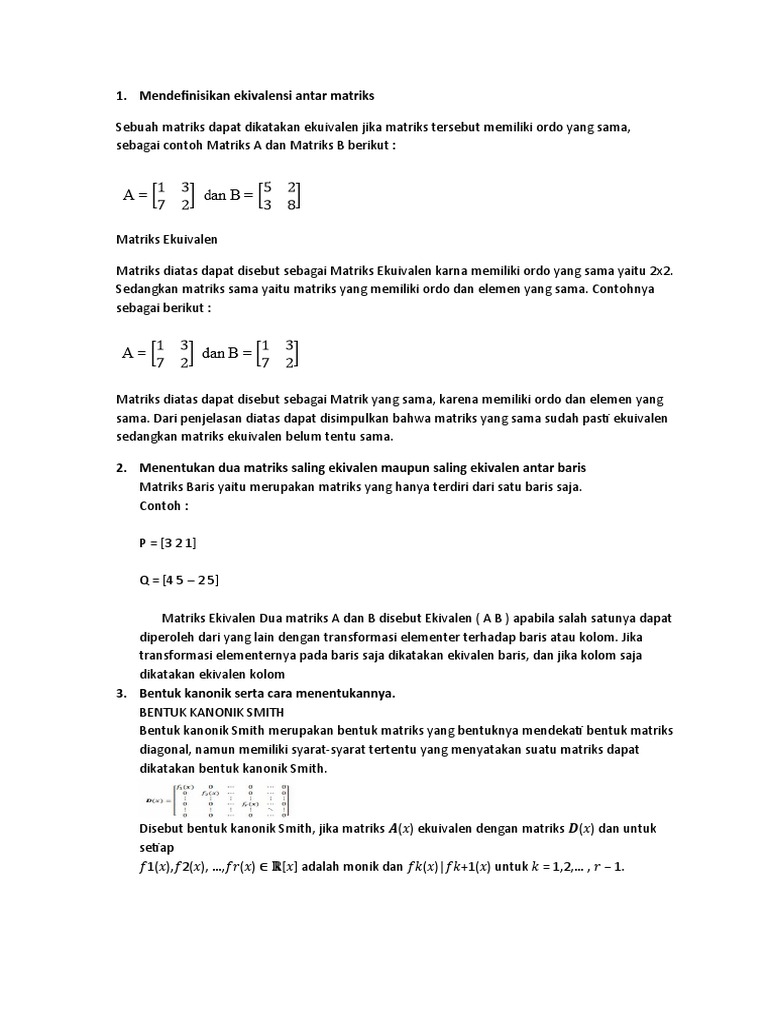 Kriteria Matriks Ekuivalen dan Contohnya | PDF | Metode & Bahan Ajar ...
