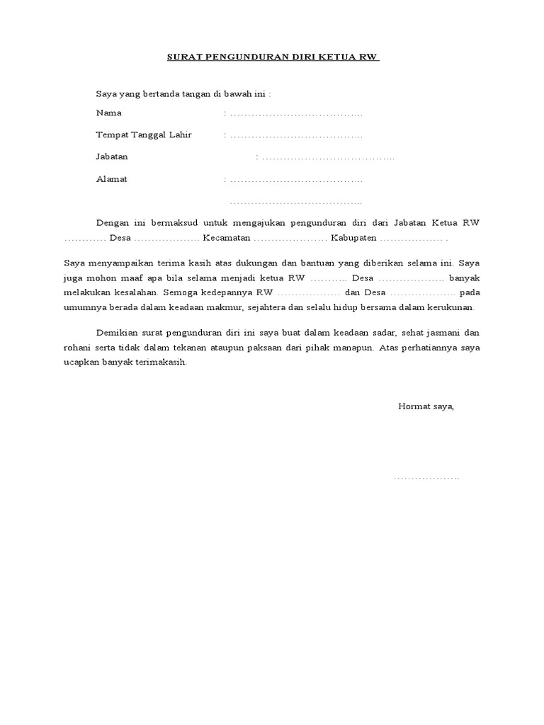 Surat Pengunduran Diri RW | PDF