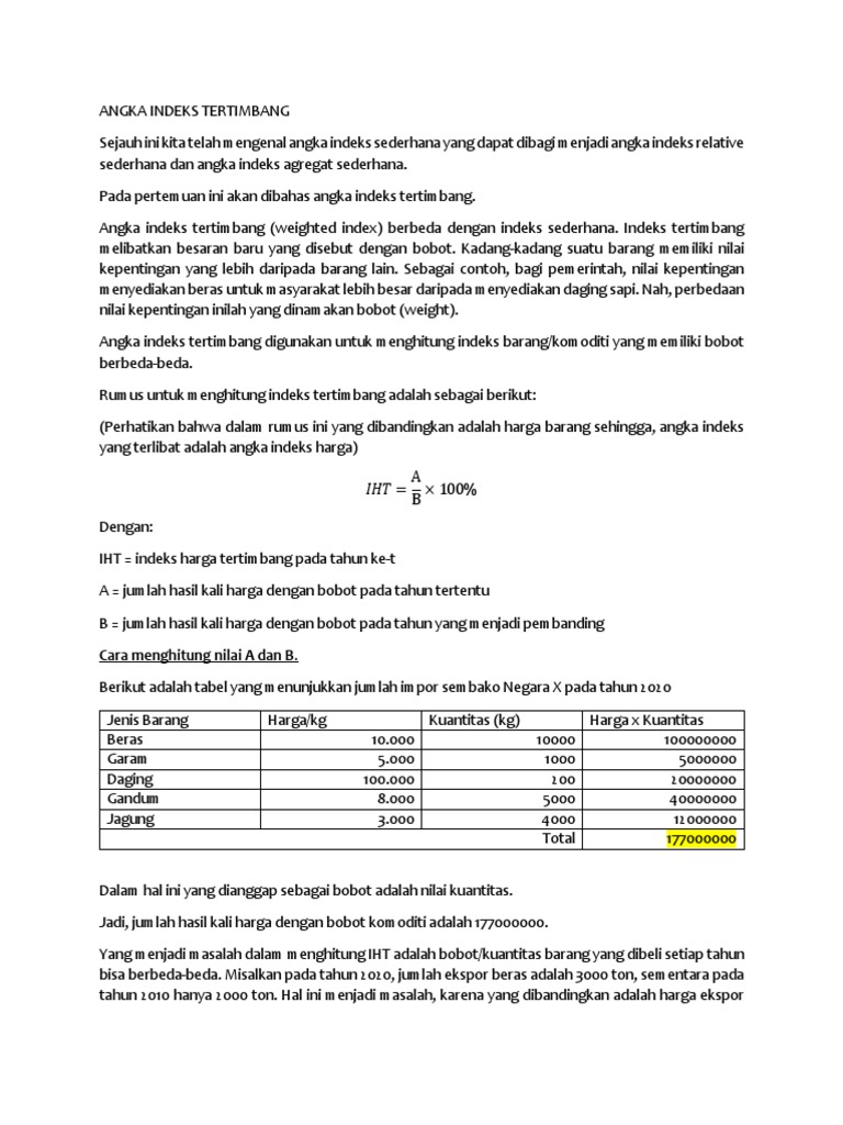 Rumus Angka Indeks Tertimbang | PDF