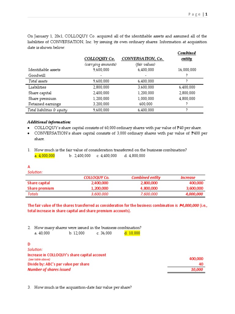 Illustration - Chapter 2 | Download Free PDF | Goodwill (Accounting ...