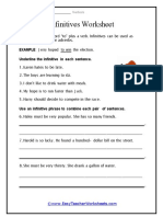 Infinitives Worksheet: Example Underline The Infinitive in Each Sentence