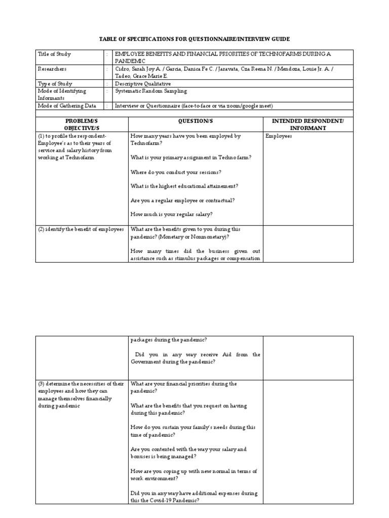 TOS Questionnaire for Employee Benefits | PDF | Questionnaire | Labour