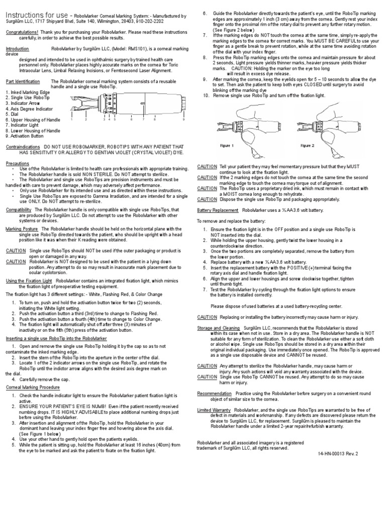 RoboMarker Corneal Marking Instructions | PDF | Sterilization ...