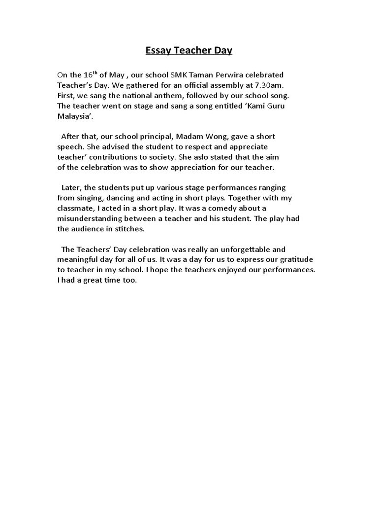 Essay Teacher Day Pdf