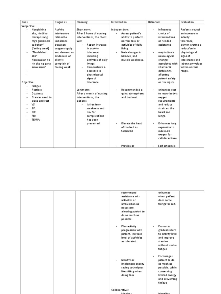 Anemia Nursing Care Plan Overview | PDF | Anemia | Red Blood Cell