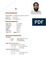 Resume of Sifat Khan for BBA Graduate