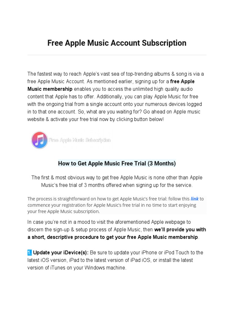 Free Apple Music Account Subscription PDF