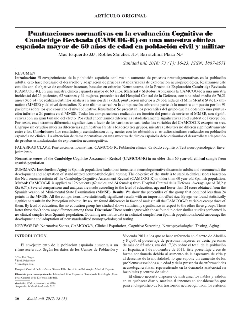 Puntuaciones Normativas del CAMCOG-R | PDF | Memoria | Evaluación