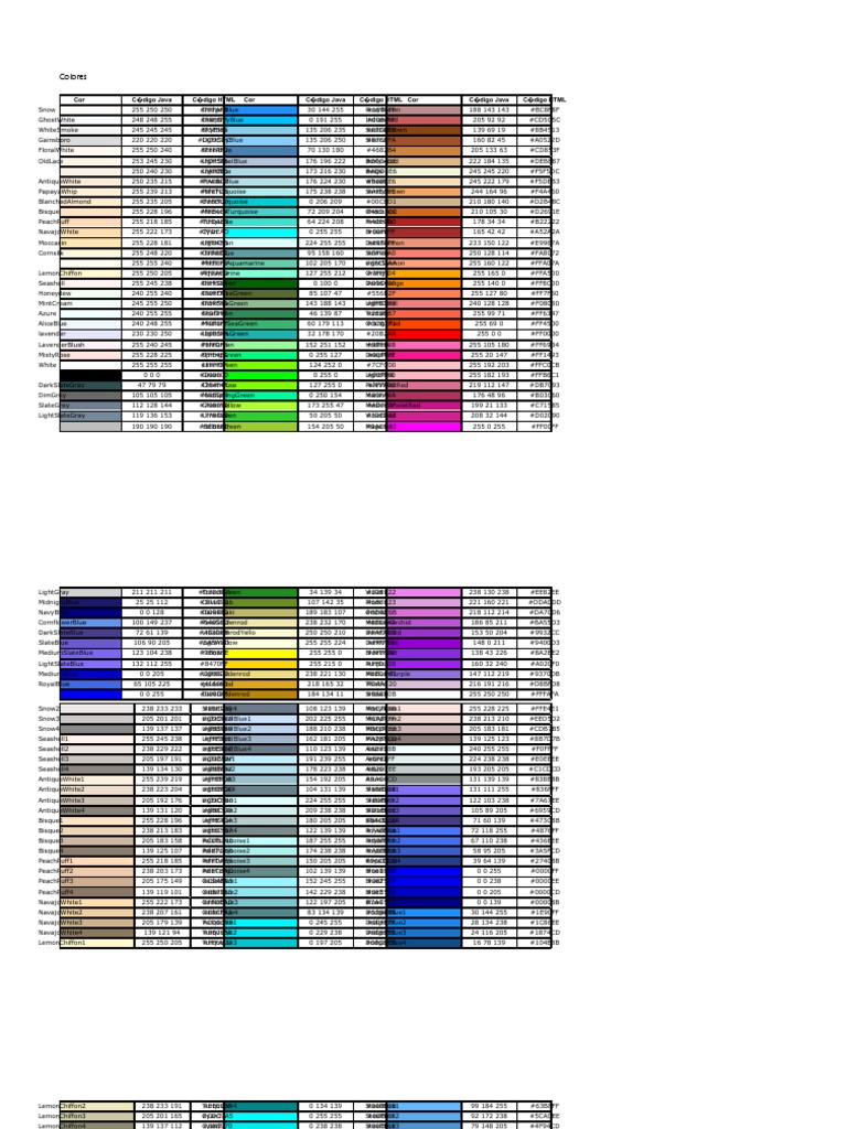 Java Color Codes Reference Guide | PDF | Abstract Strategy Games ...