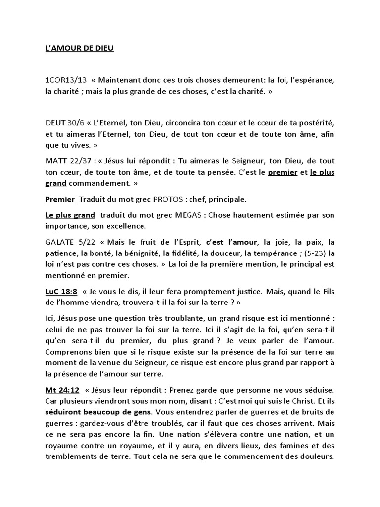 L'Amour de Dieu et ses Enseignements | PDF | Amour | Jésus
