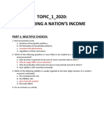 TOPIC - 1 - 2020: Measuring A Nation'S Income: Part 1: Multiple Choices
