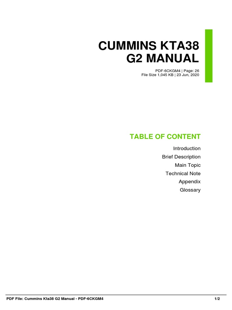 Cummins Kta38 G2 Manual Table of Content PDF