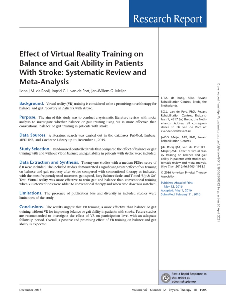 PTJ Effect of Virtual Reality Training | PDF | Balance (Ability) | Stroke