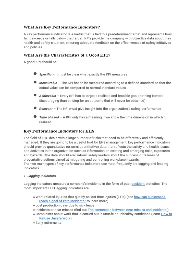 EHS Key Performance Indicators Explained | PDF | Performance Indicator ...