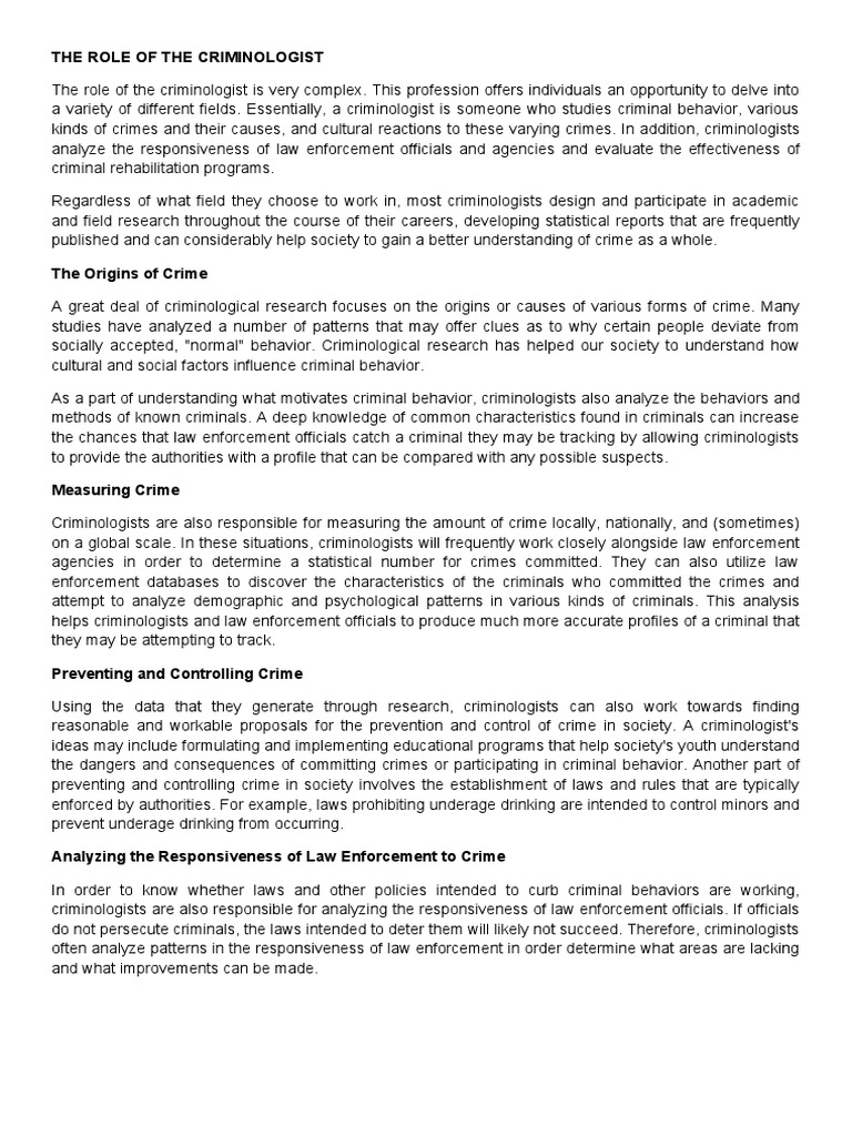 Understanding the Criminologist's Role | PDF | Criminology | Crime ...