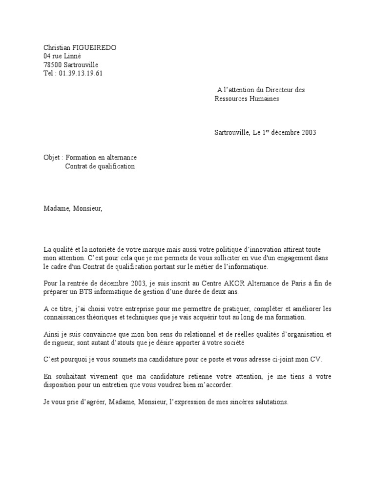 Lettre De Motivation Bts Informatique De Gestion