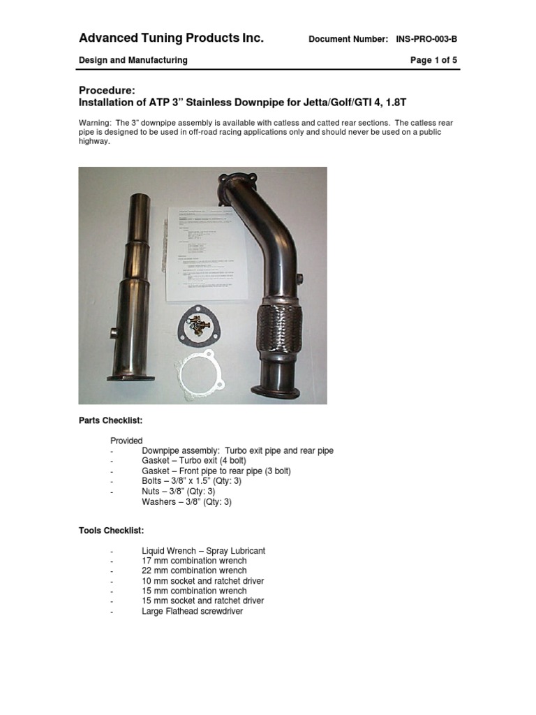 1.8T Downpipe Install | PDF | Mechanical Engineering | Manufactured Goods
