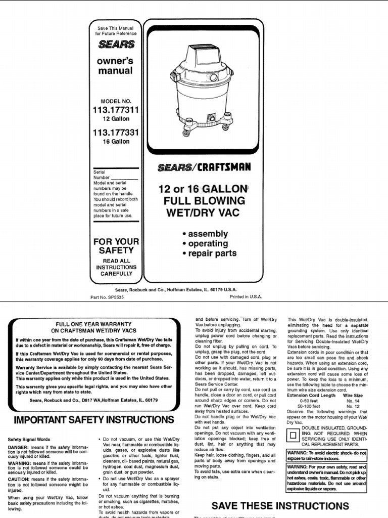 Sears Shop Vac Manual PDF Vacuum Cleaner Nature