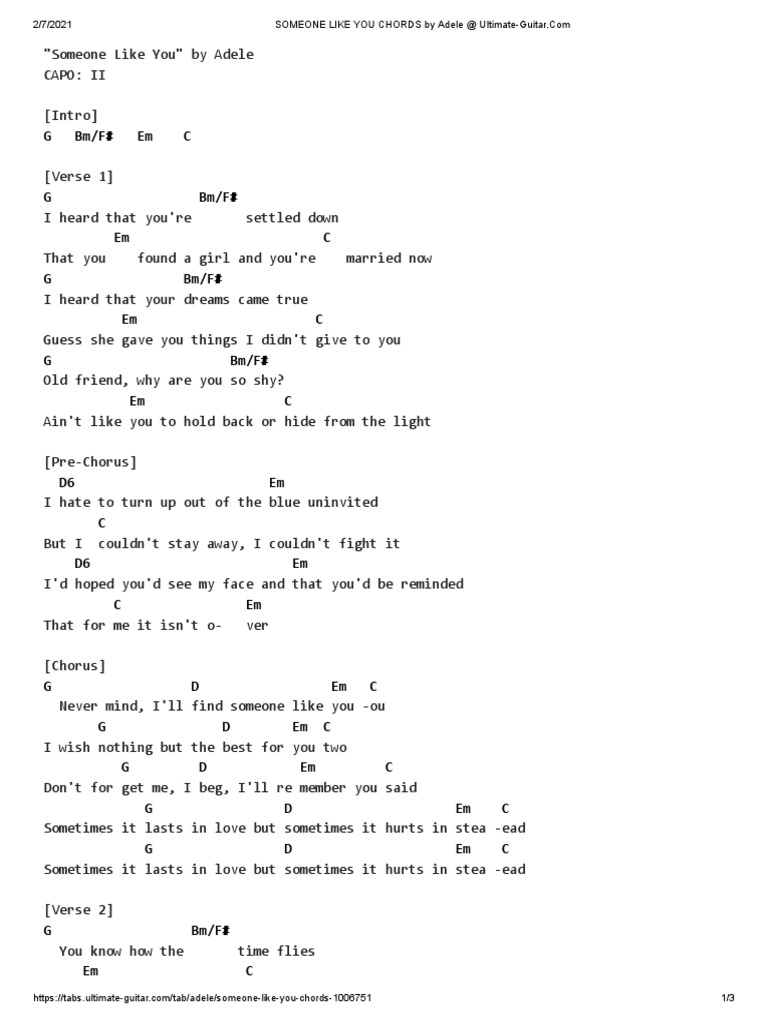 Someone Like You Chords By Adele Pdf Song Structure Songs