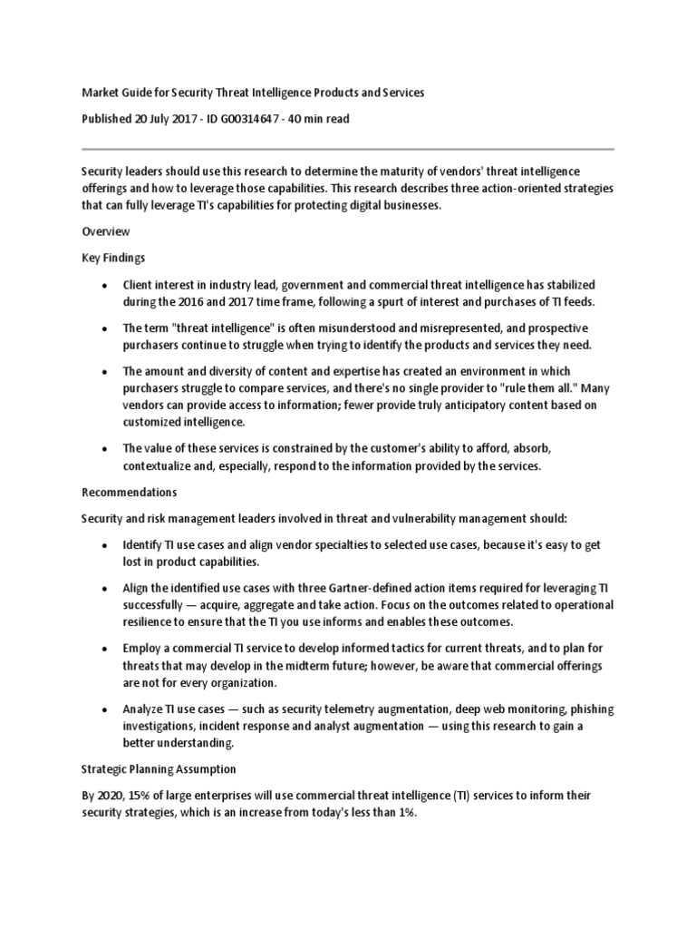 Market Guide For Security Threat Intelligence Products and Services ...