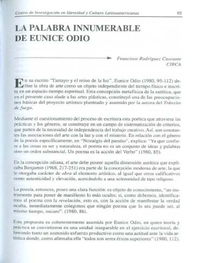 La Palabra Inumerable de Eunice Odio | PDF
