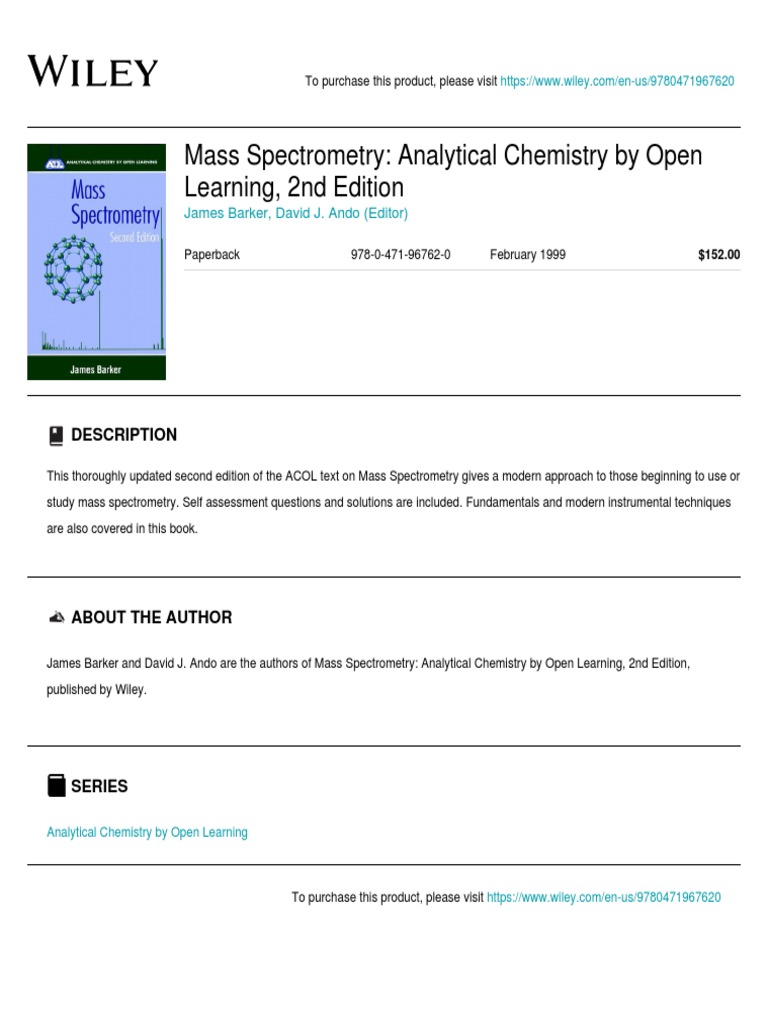 Mass Spectrometry Analytical Chemistry by Open Learning, 2nd Edition PDF