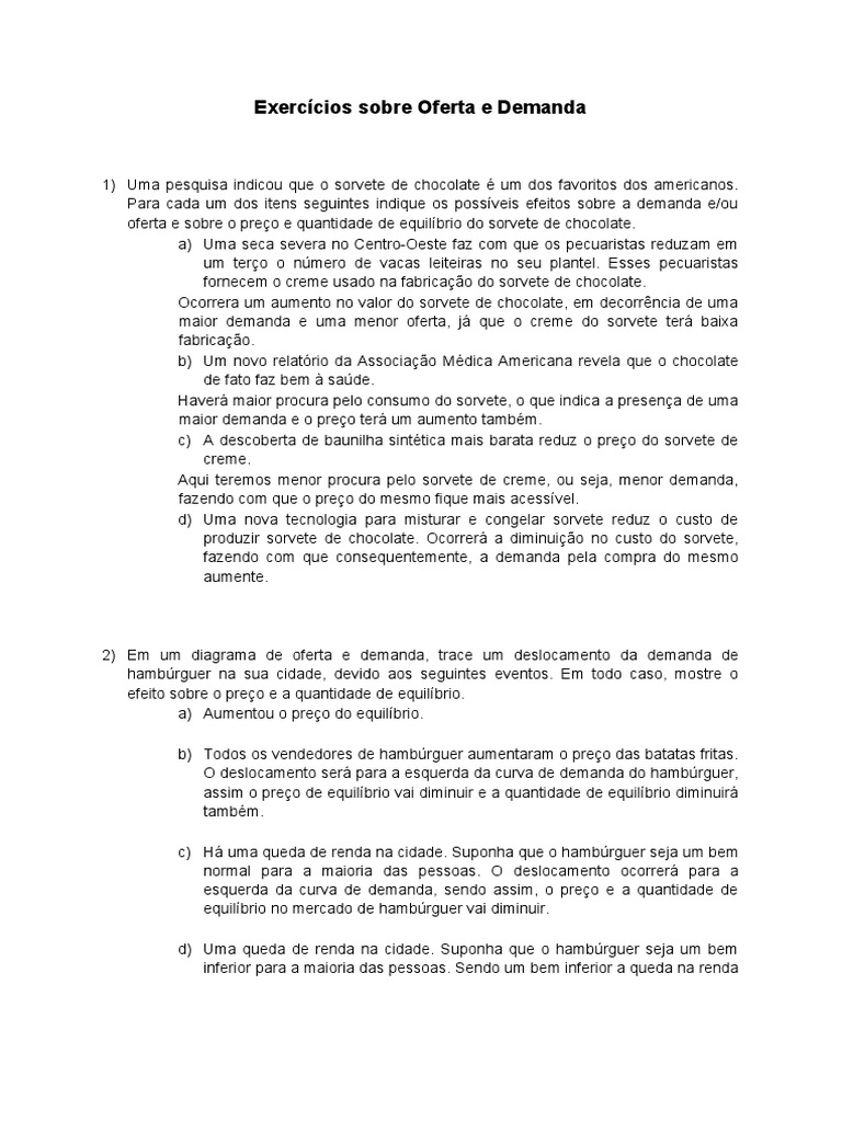 Exercícios sobre Oferta e Demanda | PDF | Demanda | Oferta e procura