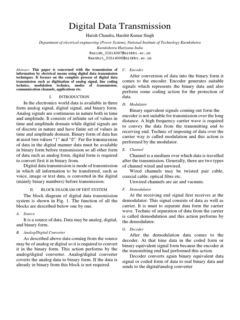 Digital Data TransmissionReport PDF Modulation Data Transmission