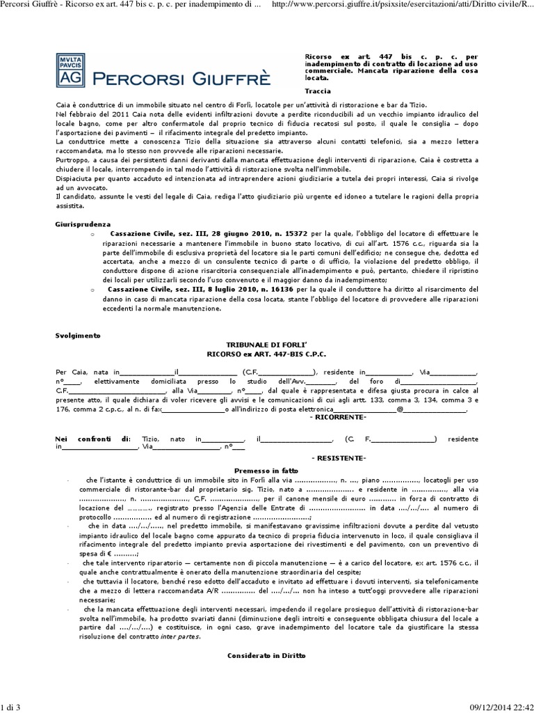 Percorsi giuffr ricorso ex art 447 bis c p c per inadempimento