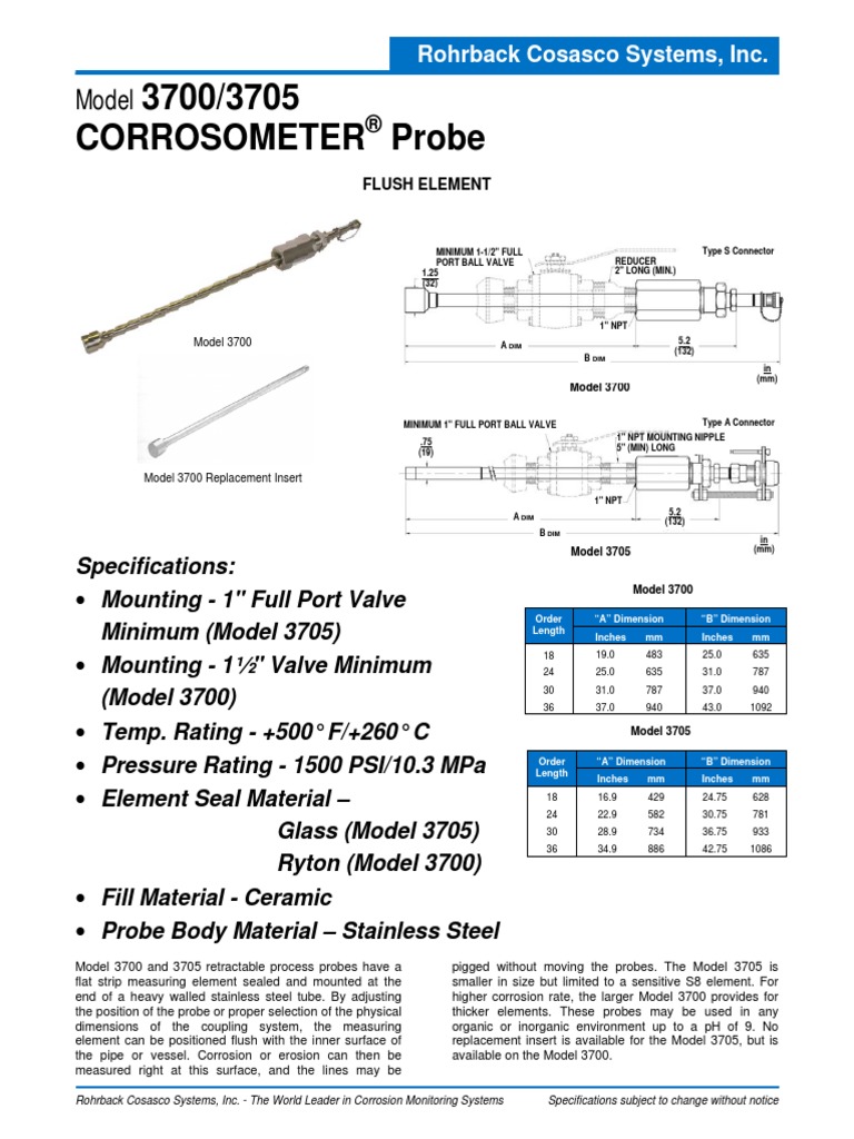 3700/3705 Corrosometer Probe: Model | PDF | Pipe (Fluid Conveyance ...