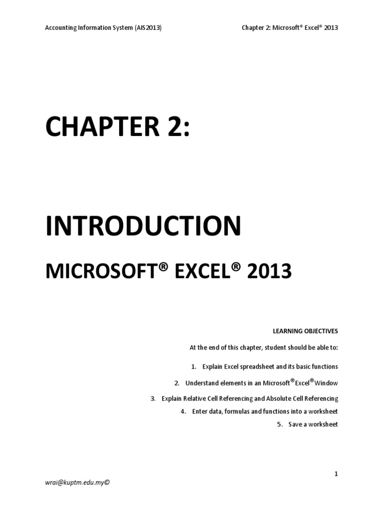CHAPTER 2 Excel Introduction | PDF | Spreadsheet | Worksheet