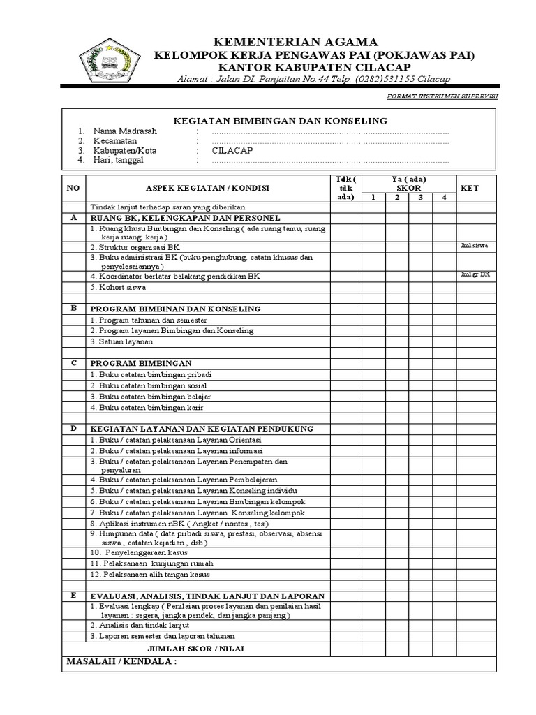 Instrumen Supervisi Kegiatan Bimbingan Dan Konseling