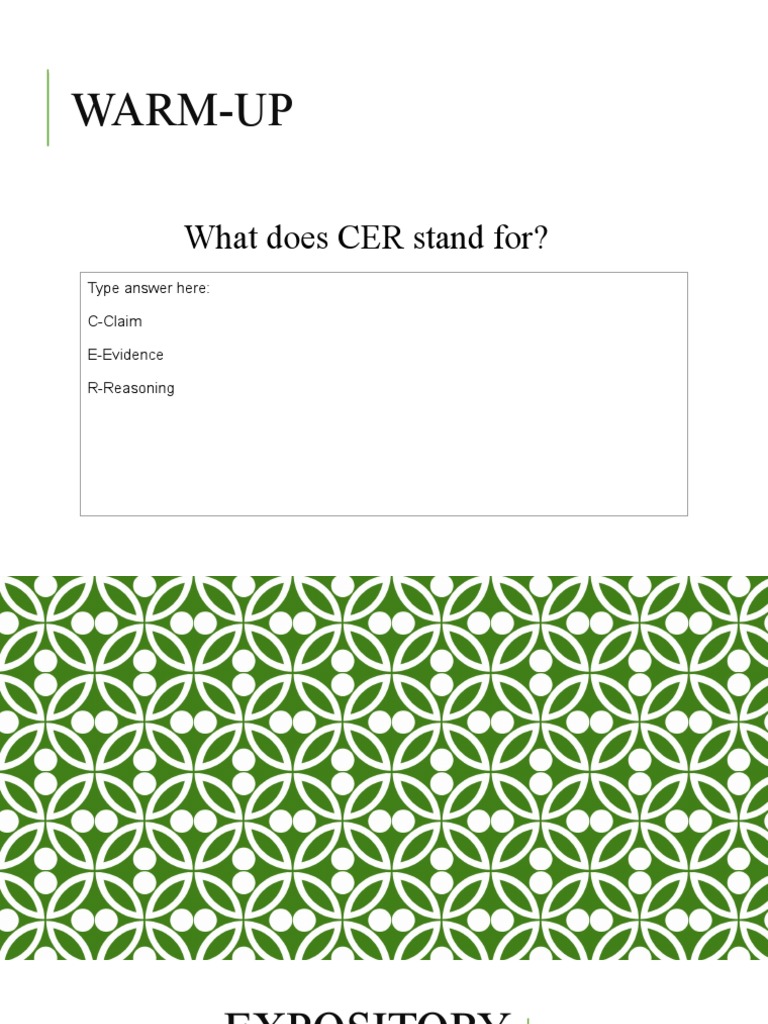 WarmUp What Does CER Stand For? PDF Essays Paragraph