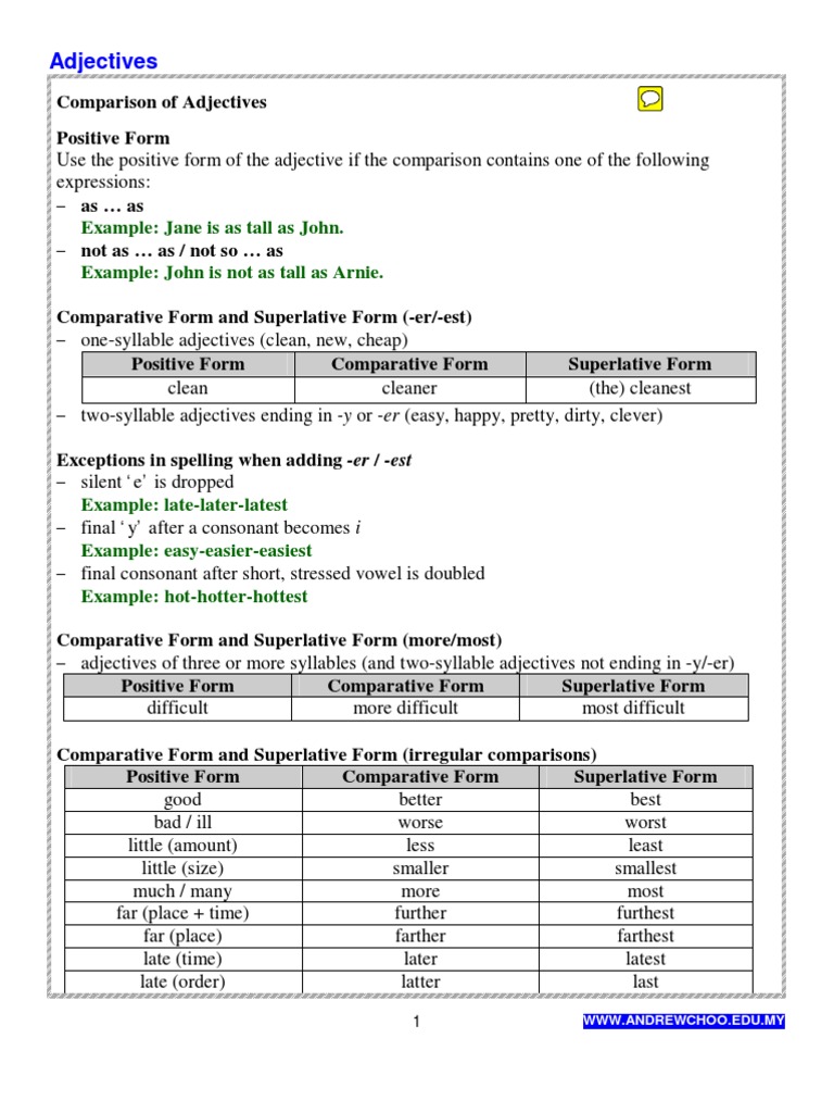 Comparison of Adjectives Guide | PDF | Philology | Language Arts ...