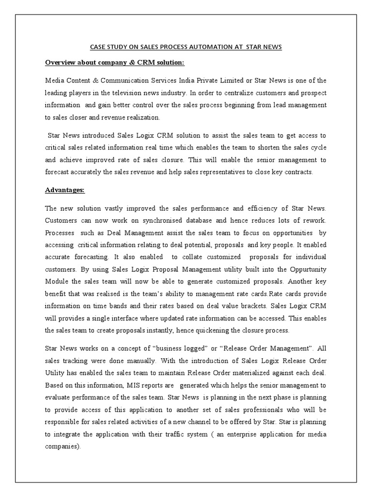 Sales Process Automation Case Study: Star News | PDF | Sales | Customer ...