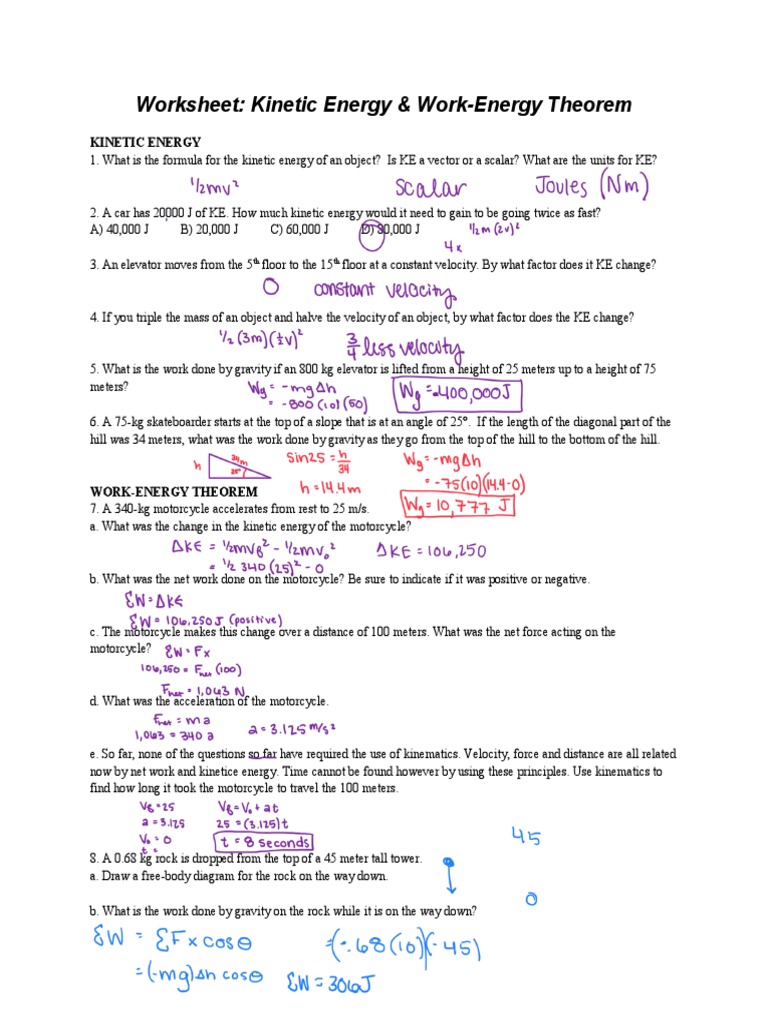 ANSWERS Worksheet Work-Kinetic Energy Theorem | PDF | Kinetic Energy ...