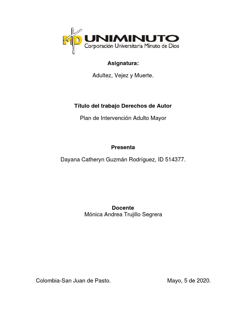 Plan de Intervención para Adultos Mayores | PDF | Adultos | Vejez