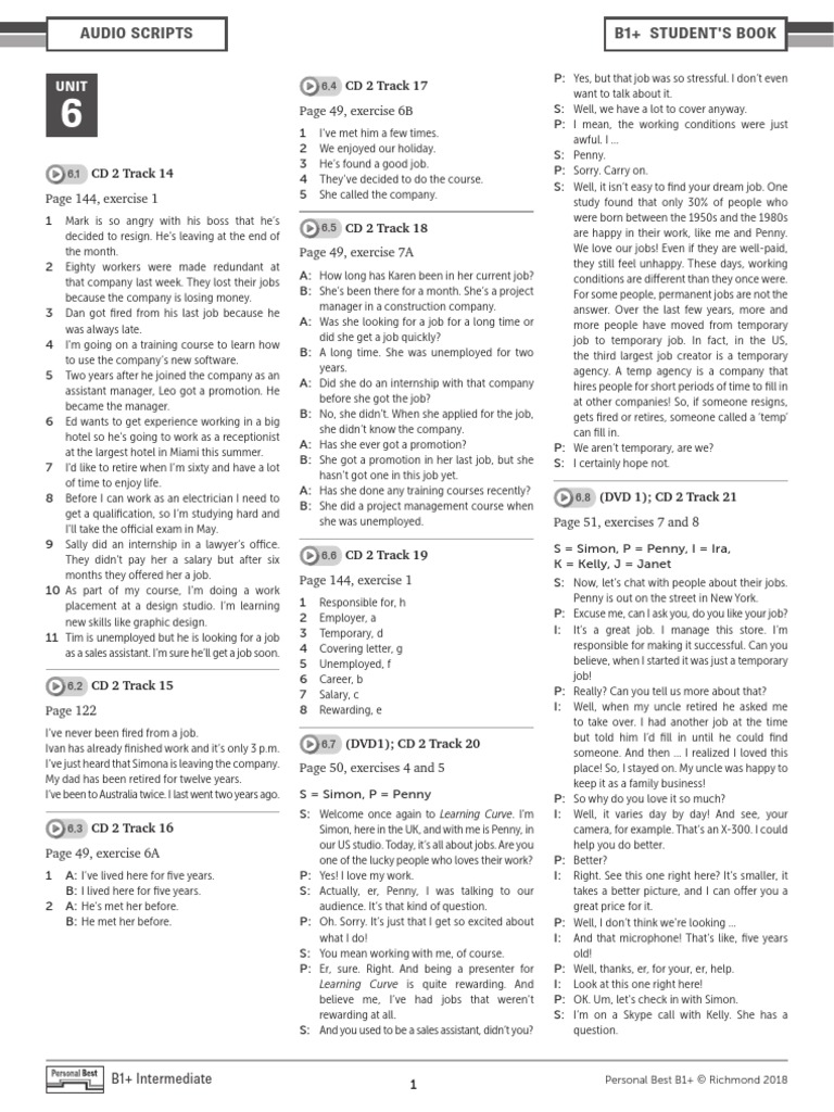 Audio Scripts B1+ Student'S Book: CD 2 Track 17 | PDF | Teachers