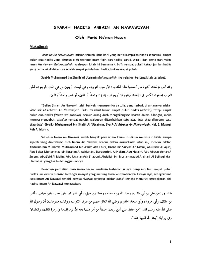 Syarah Hadits Arbain An Nawawiyah Jilid 1 Pdf