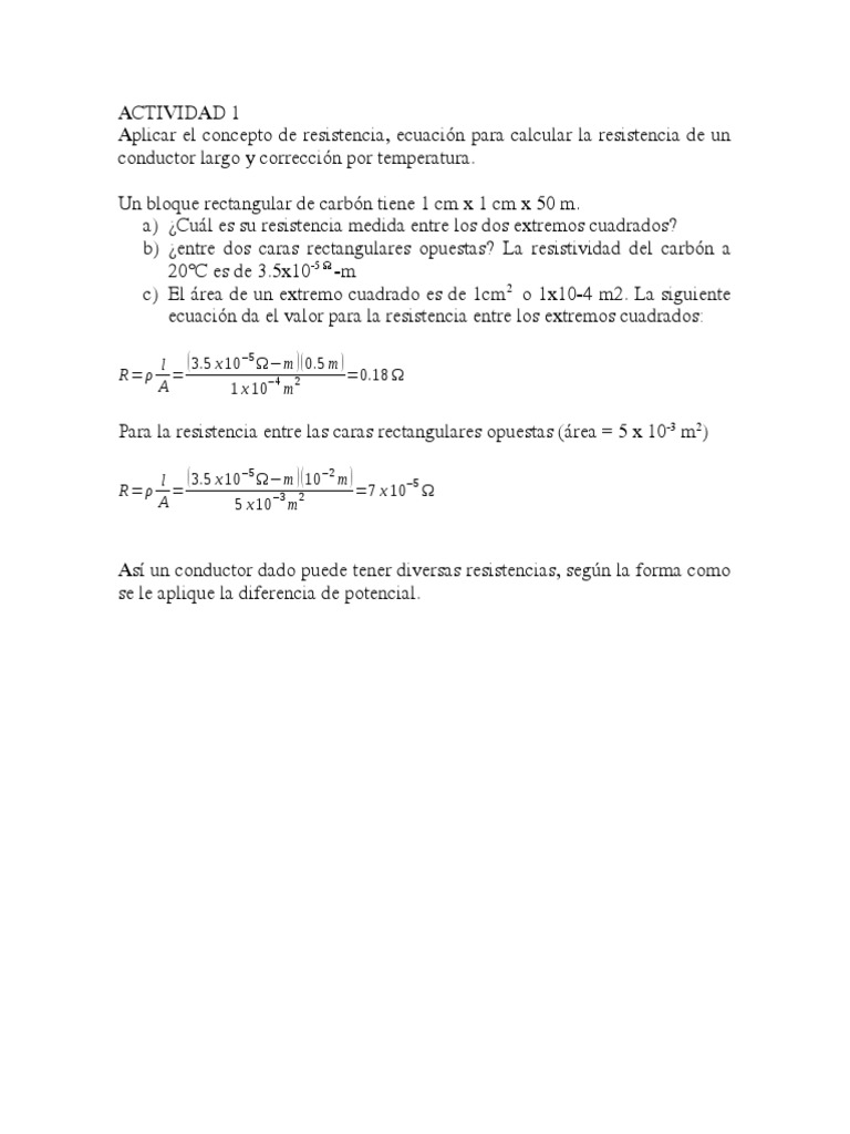 ACTIVIDAD 1 Aplicar El Concepto de Resistencia, Ecuacion PDF