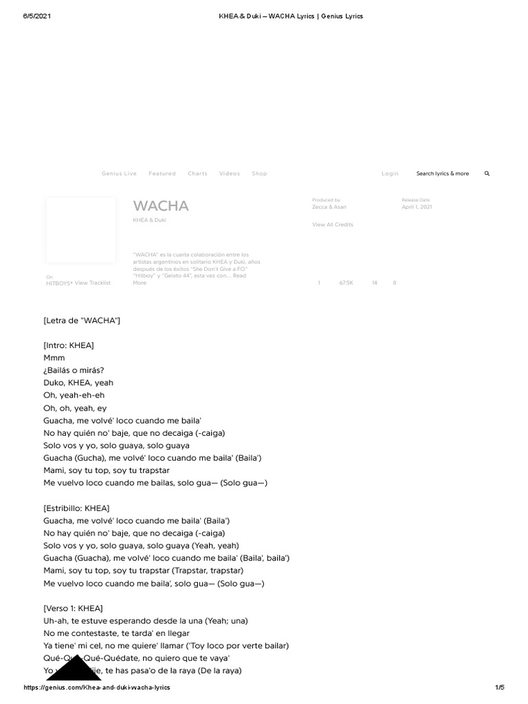 KHEA & Duki - WACHA Lyrics - Genius Lyrics | PDF | Hip hop ...