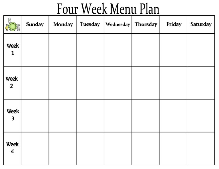 Four Week Dinner Menu- Blank